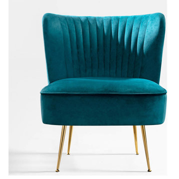 WestinTrends 25" Tufted Velvet Accent Chair for Living Dining Room, Bedroom, Den, Teal