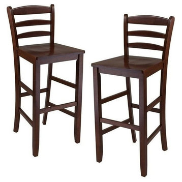 Pemberly Row 30.12" Solid Wood Bar Stool in Antique Walnut (Set of 2)