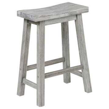 Saddle Design Wooden Counter Stool With Grain Details, Gray