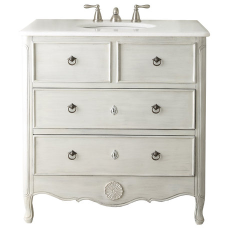 34 Inch Distressed Gray Daleville Cottage Style Bathroom Sink Vanity, With Backsplash