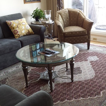 Traditional mixes with modern!  Tabriz design oriental rug helps ground this 7th