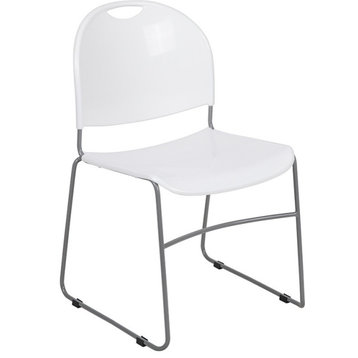 880 lb. Capacity White Ultra-Compact Stack Chair, Silver Powder Coated Frame