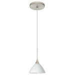 Besa Lighting - Besa Lighting 1XT-174307-SN Domi-One Light Cd Pendant with Flat Canopy-5 Inche - Canopy Included: Yes  Canopy DiDomi-One Light Cord  White Glass *UL Approved: YES Energy Star Qualified: n/a ADA Certified: n/a  *Number of Lights: 1-*Wattage:50w Halogen bulb(s) *Bulb Included:Yes *Bulb Type:Halogen *Finish Type:Satin Nickel