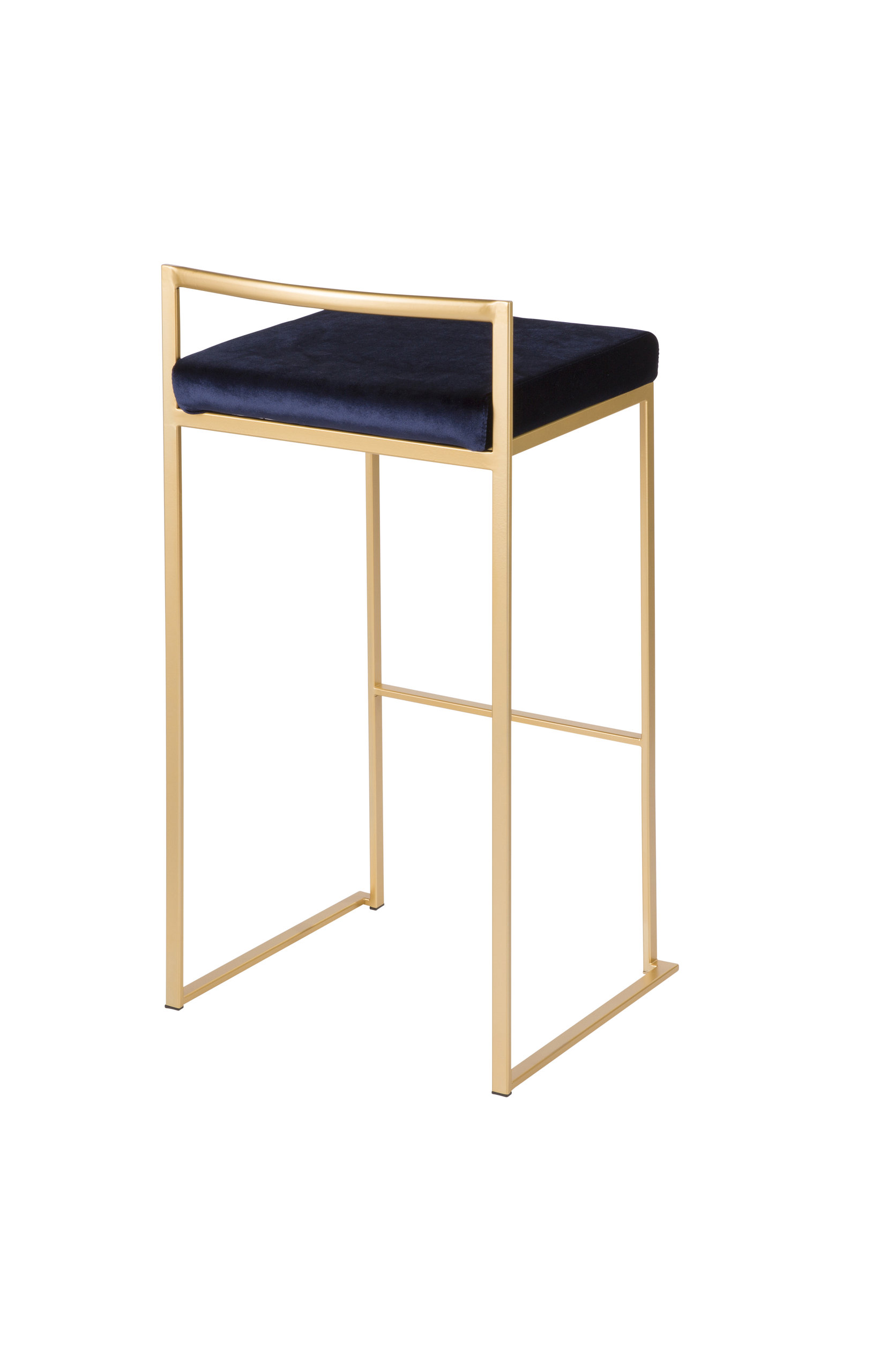 LumiSource Fuji Barstool, Gold With Blue Velvet, Set of 2