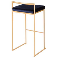 LumiSource Fuji Barstool, Gold With Blue Velvet, Set of 2