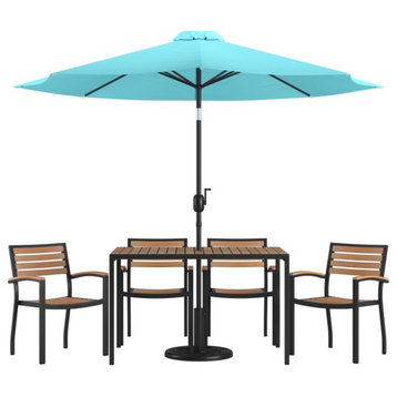 Flash Furniture Lark Table & 4 Chair-Umbrella & Base xu-Dg-304860064-Ub19Btl-Gg