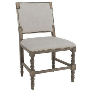 Tyson Dining Chair, Burnished Oak, Sunbrella Linen Dove Fabric, 36"H