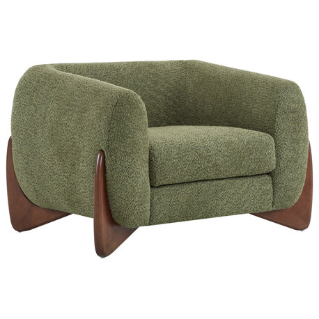 GDF Studio Modern Upholstered Boucle Accent Armchair With Wood Legs, Olive Green