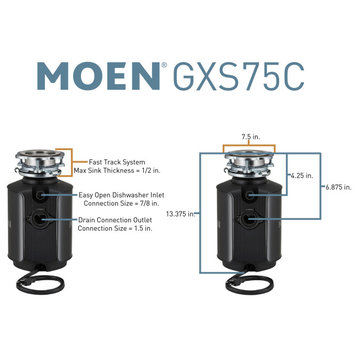 Moen GXS75C GX 3/4 HP Continuous Garbage Disposal - Stainless Steel