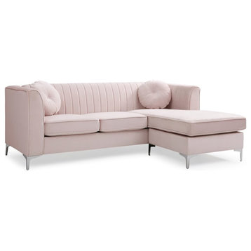 Glory Furniture Delray Velvet Sofa Chaise in Pink