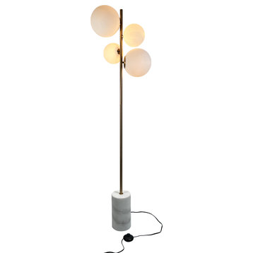 Kinich 4-Light 62 in. Brass Floor Lamp with White Glass Globes