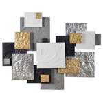 Renwil - Warberry Wall Decor - Overlapping squares form the graphic design of this modern wall decoration with geometric gestures. With a sculptural relief that resembles molten metal, the industrial-style art piece features silver and gold leaf details and gel accents that give each square a crinkled surface texture. The decorative art accent offers instant visual impact installed as the focal point on a feature wall.