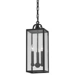Troy Lighting - Troy Caiden 3-Light Outdoor Hanging Light in Forged Iron - This 3-light outdoor hanging light from Troy is a part of the Caiden collection and comes in forged iron finish. It measures 7" wide x 22" high. This light uses 3 candelabra bulbs up to 60 watts each.Wet rated. Can be exposed to rain, snow and the elements. Includes a 1 Year Limited Manufacturer warranty.  This light requires 3 , 60 Watt Bulbs (Not Included) UL Certified.