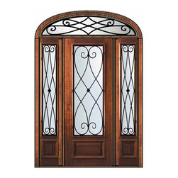 Pre-hung Sidelights-Transom Door 96 Wood Mahogany Charleston - Front Doors