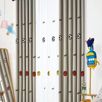 QYOM1221E Baker Football Grey Yellow Custom Made Children Curtains