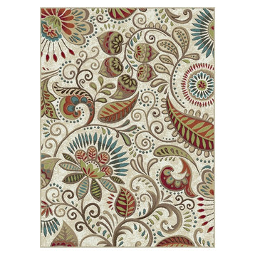 Giselle Transitional Floral Ivory Rectangle Area Rug, 8' x 10'