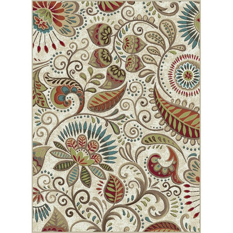 Giselle Transitional Floral Area Rug, Ivory, 9'3"x12'6"