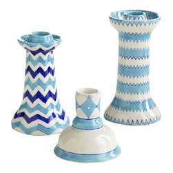 Iznik Candlesticks - Light Blue - Set of 3 - Candleholders