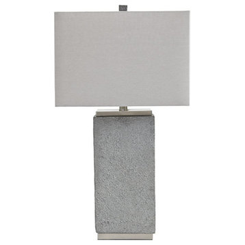Benzara BM227558 Table Lamp, Faux Concrete Finish & Hardback Shade,S/2