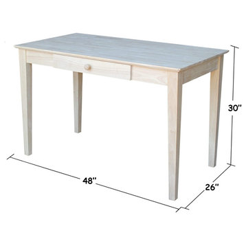Traditional Desk, Rectangular Shape With Tapered Legs & Drawer, Unfinished