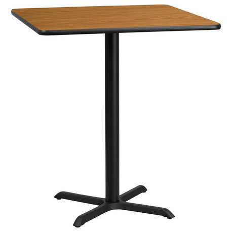 36'' Square Natural Laminate Table Top with 30'' x 30'' Bar Height Table Base