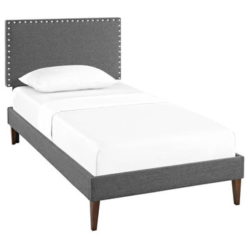 Macie Twin Upholstered Fabric Platform Bed With Squared Tapered Legs, Gray