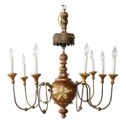 Early Italian Wood and Iron 10-Light Chandelier with Mica Shades - Products