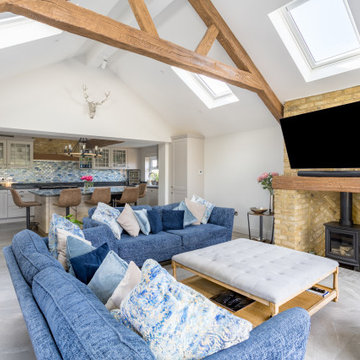 Vaulted Living Room with Exposed Beams and Roof Lights, Garage Conversion, Cobha