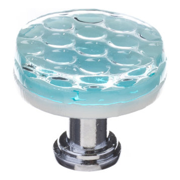 Honeycomb Light Aqua Round Knob, Satin Nickel Base