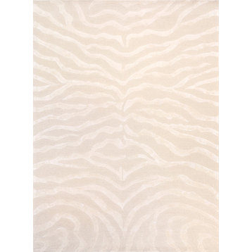 Edgy Hand-Tufted Bsilk and Wool Area Rug, 9' 9" X 13' 9", Ivory