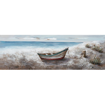 "Boat at the Lake" Hand Painted Canvas Art, 60"x20" - Wrapped Canvas Painting