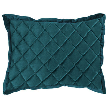 Velvet Diamond Quilted Boudoir Pillow, 12"x16", Teal, 1 Piece
