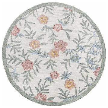 4' Round Gray Floral Traditional Area Rug