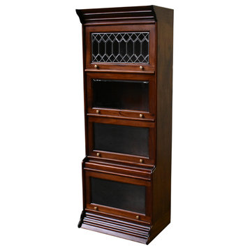 Legacy Solid Mahogany 4 Stack 24" Wide Barrister Bookcase, Brown Walnut