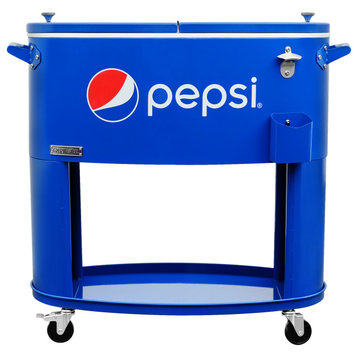 Permasteel 80 Quart Portable Rolling Oval Patio Cooler, Blue