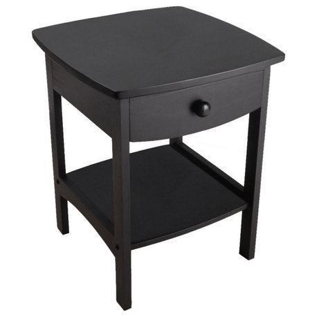 Curved End Night Stand Table, 1 Drawer, Black