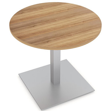 3 Person Round Conference Table Square Brushed Aluminum Base 34" Driftwood