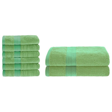 6 Piece Solid Hand Towel 2 Piece Bath Towel, Spring Green