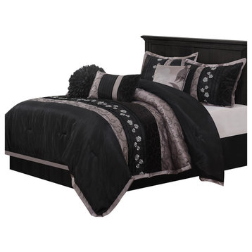 Riley 7-Piece Bedding Comforter Set, Black, King