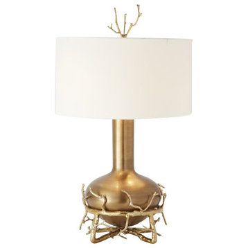 Modern Twig Branch Sculpture Table Lamp | Round Brass Organic Shape White Gold