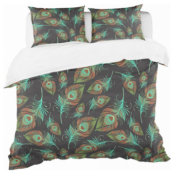 Multicolored Abstract Bird Feathers Southwestern Duvet Cover, Twin