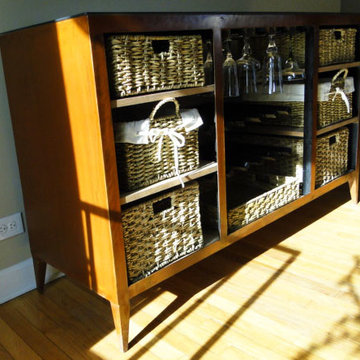 steel buffet table with patina and walnut shelves