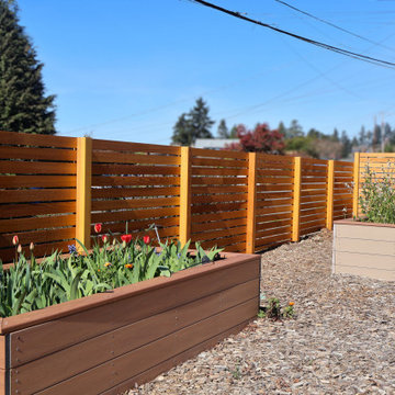 Cedar fence with garden backdrop