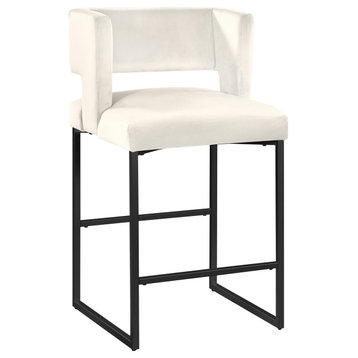 Lynx Cream Velvet Bar Stools in Matte Black (Set of 2)