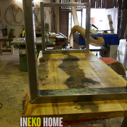 Waney Oak wood Industrial 6 Seater Table - Dining Tables