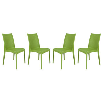 Leisuremod Weave Mace Indoor Outdoor Patio Chair, Set of 4, Green