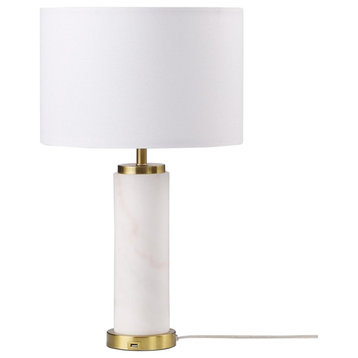 Coaster Lucius Modern Wood Drum Shade Bedside Table Lamp White and Gold