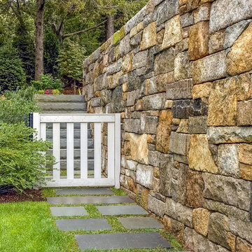 Granite Retaining Wall, Bluestone Path and Gate Cape Cod
