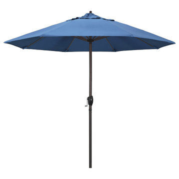 9' Bronze Auto-tilt Crank Lift Aluminum Umbrella, Olefin, Frost Blue