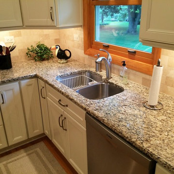 Small White "L" Shaped Kitchen in Naperville by Adam Hartig AKBD